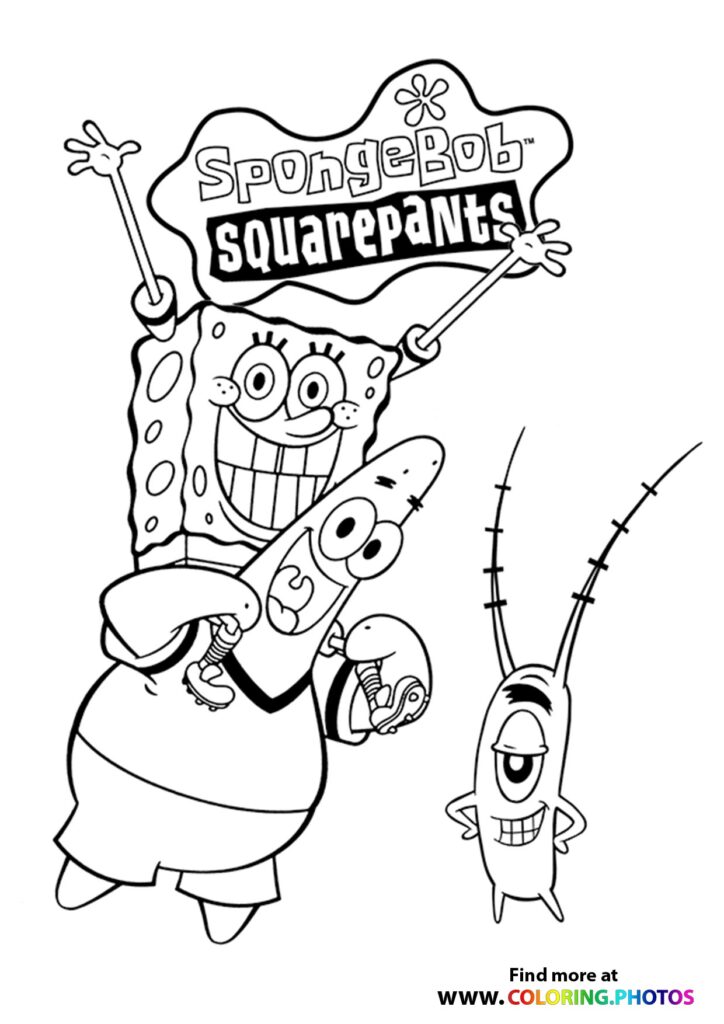 SpongeBob and Patrick holding SpongeBob SquarePants logo banner coloring page