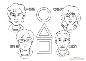 Squid game players coloring page
