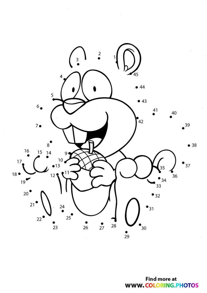 Happy elephant holding an ice cream cone, 45-dot connect-the-dots coloring page
