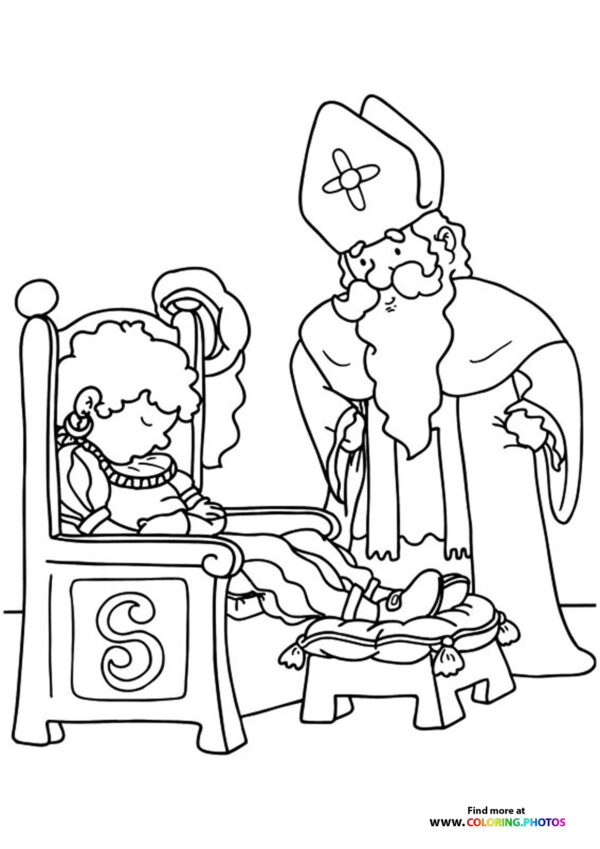 Saint Nicholas with sleepy helper coloring page