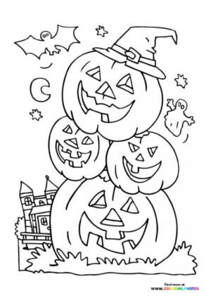 Stacked halloween pumpkins coloring page