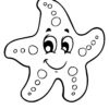 Happy cartoon starfish with large eyes and smile, spotted arms coloring page