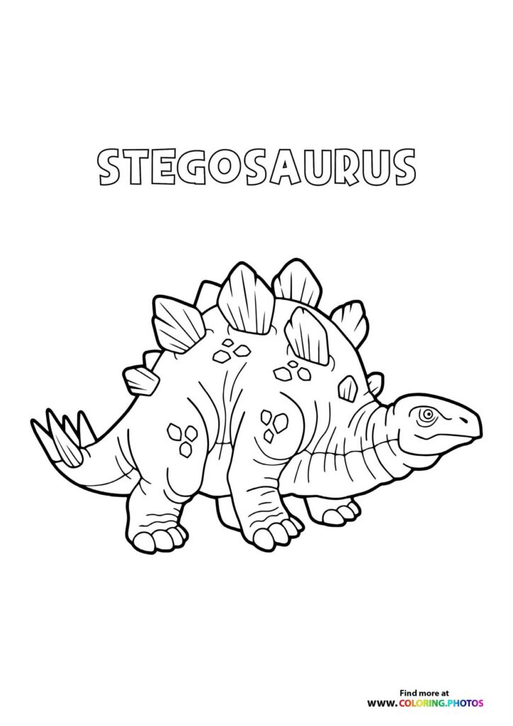 Stegosaurus dinosaur with back plates and detailed body texture coloring page