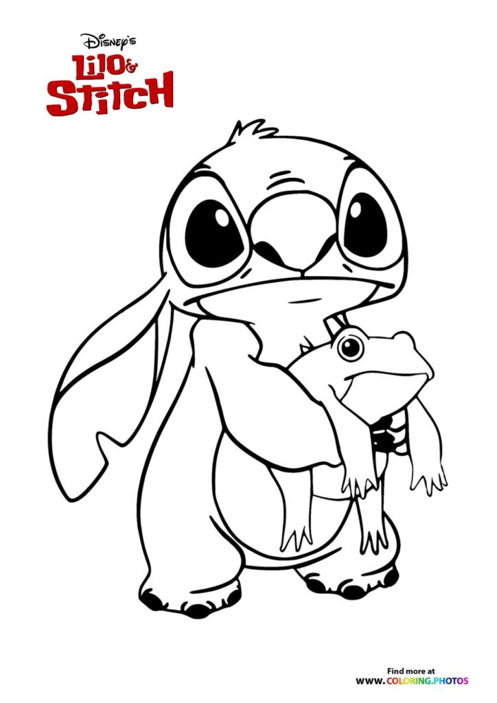 Stitch holding his doll Scrump coloring page from Lilo and Stitch
