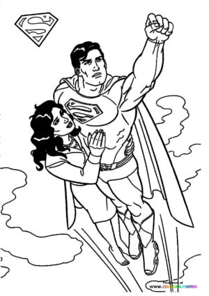 Superman flying with Lois coloring page
