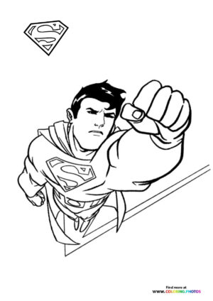 Superman flying with a fist coloring page