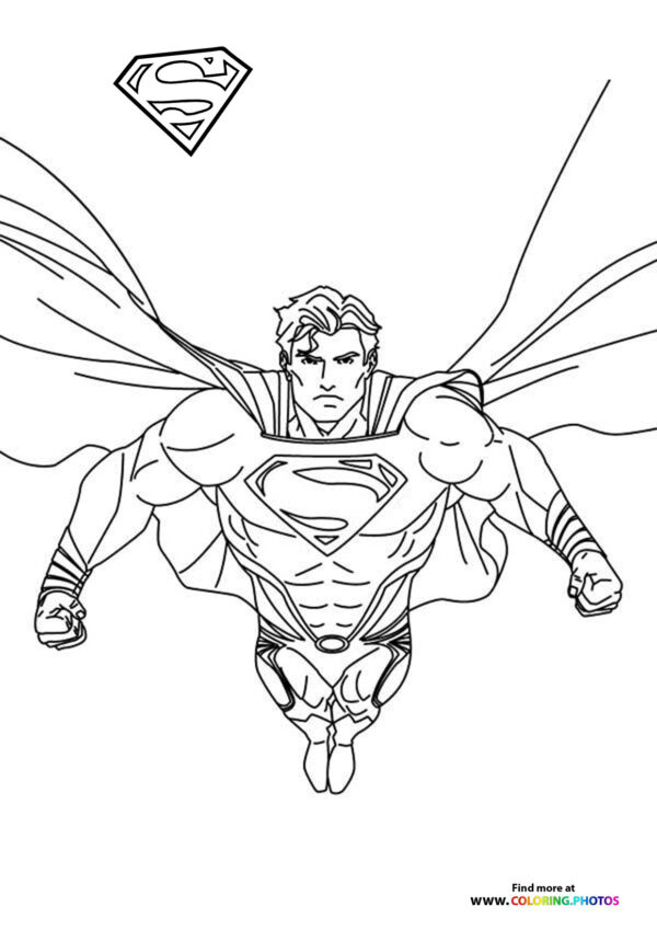 Superman posing in the sky coloring page