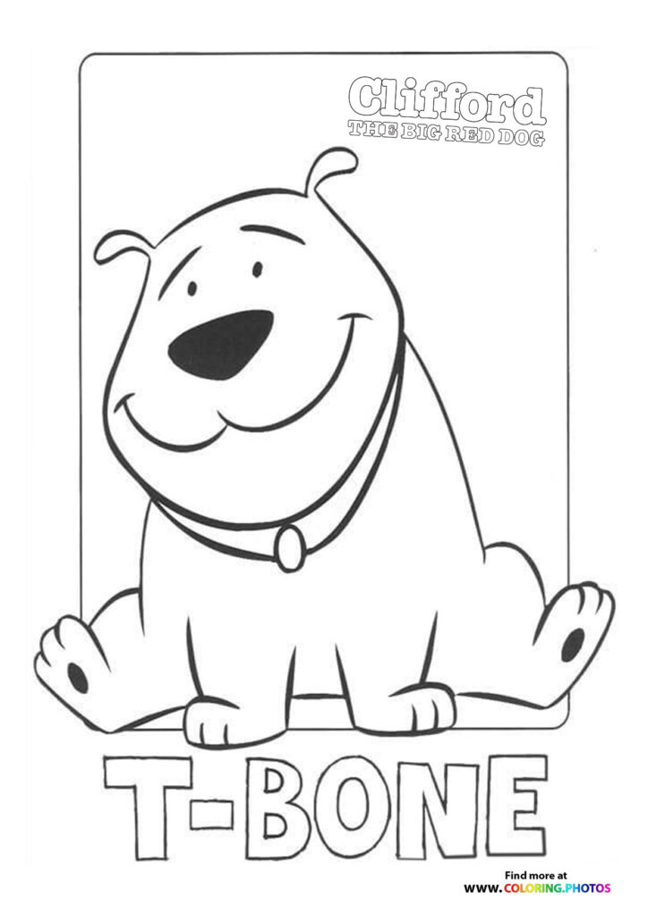 T-Bone the puppy sitting with collar from Clifford the Big Red Dog coloring page