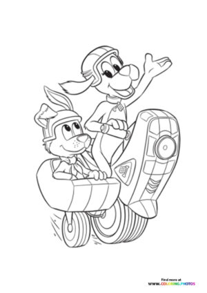 Tag and Scooch riding coloring page
