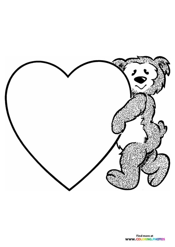 Teddy Bear with a Valentines hearth coloring page