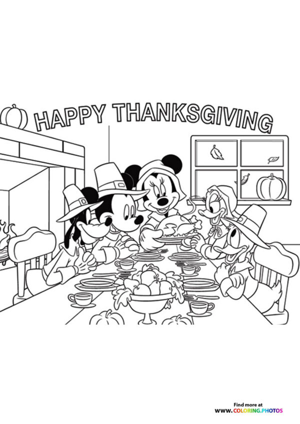 Thanksgiving Mickey Mouse family coloring page