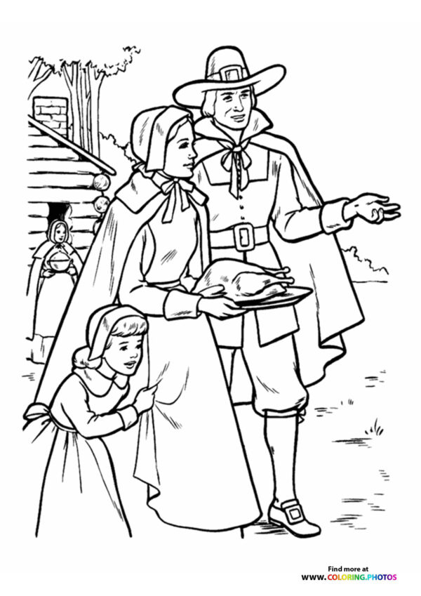 Family on Thanksgiving coloring page