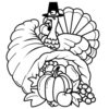Thanksgiving day cornucopia with turkey coloring page