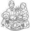 Happy Thanksgiving day family dinner coloring page