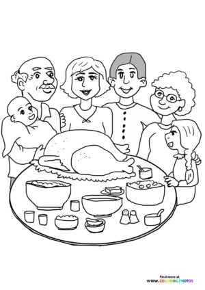 Thanksgiving family dinner coloring page
