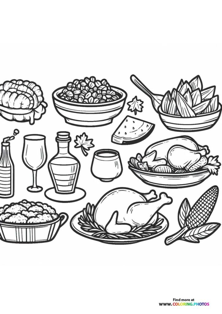 Thanksgiving food table - Coloring Pages for kids