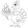 Thanksgiving turkey with a pie coloring page