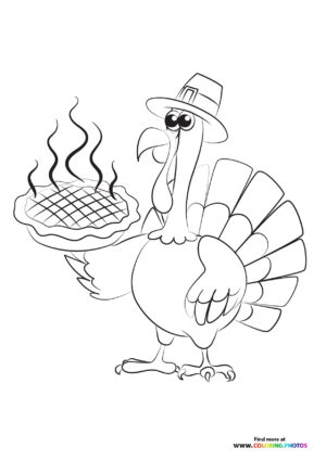Thanksgiving turkey with a pie coloring page