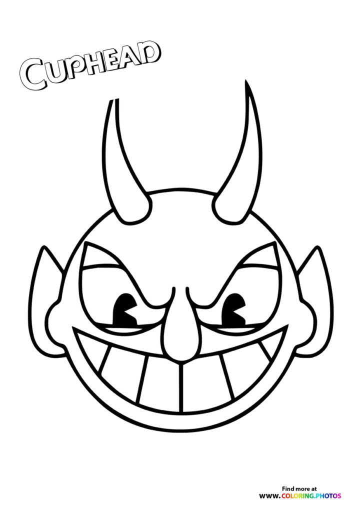 Demon character with horns, wide grin, and cup-shaped ears from The Cuphead Show coloring page