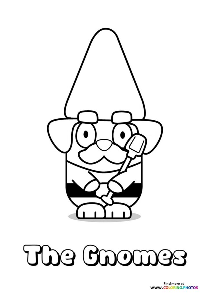 The Gnomes from Bluey holding a paintbrush coloring page