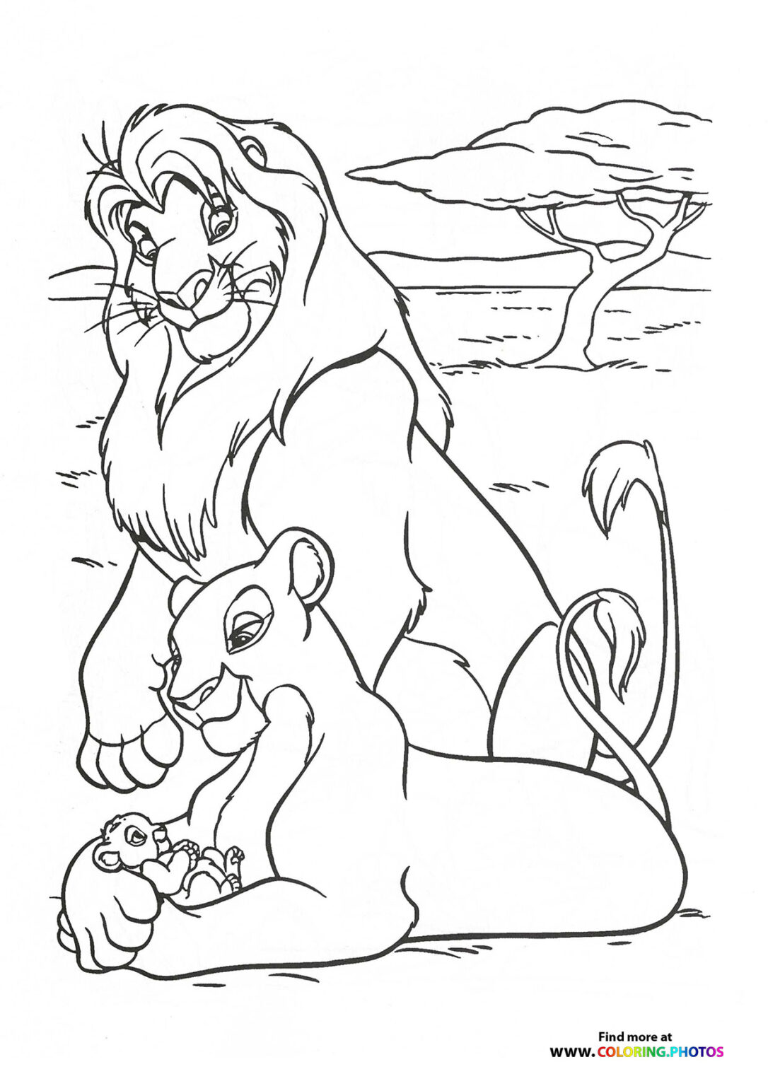 Small Simba with his parents - Coloring Pages for kids