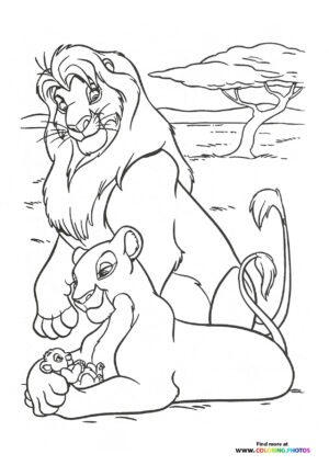 Small Simba with his parents coloring page