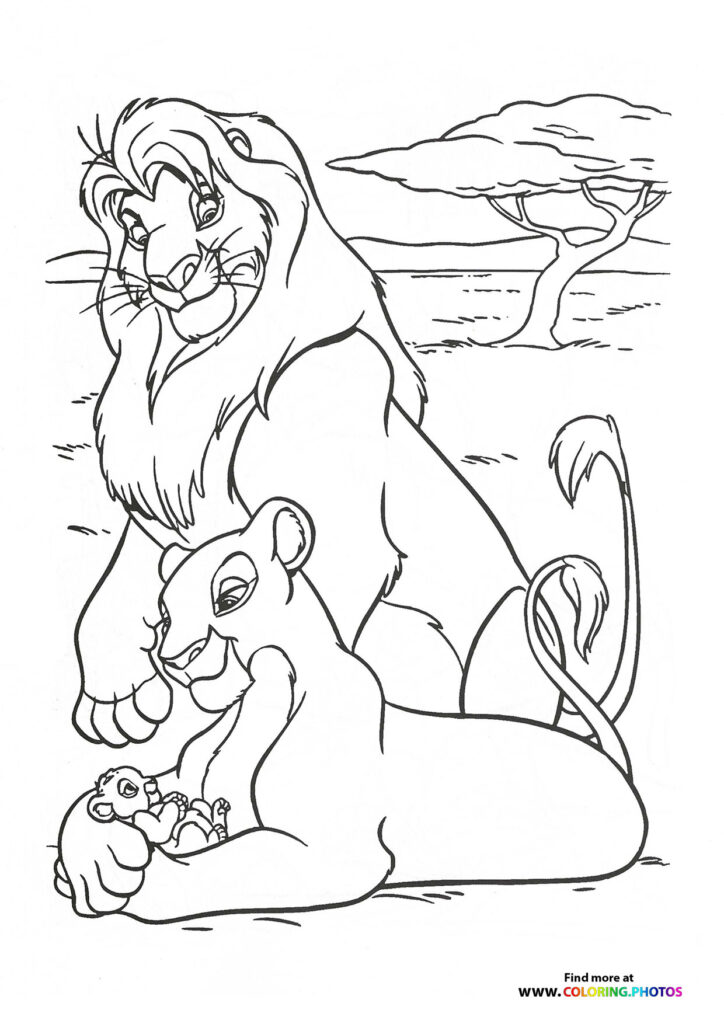 Simba and Nala with Zazu at Pride Rock coloring page from The Lion King