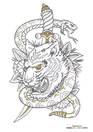 Tiger and snake coloring for adults