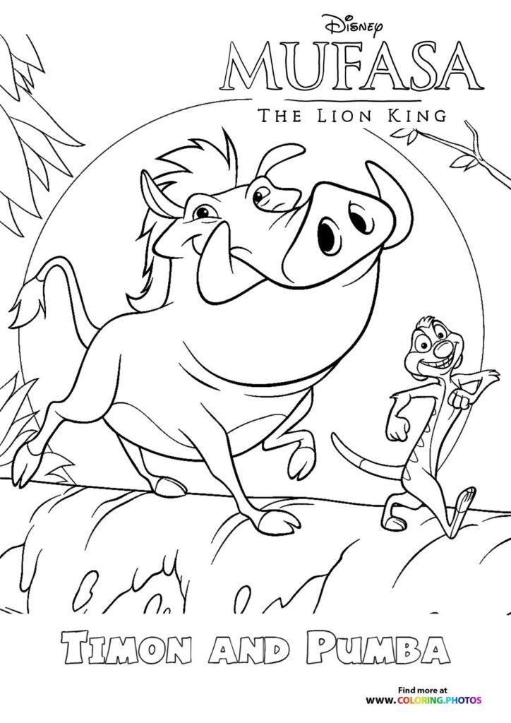 Timon the meerkat and Pumba the warthog together coloring page from Mufasa The Lion King 2024