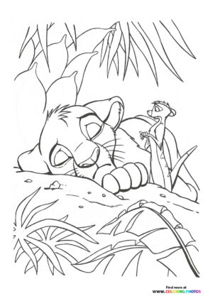 Timon saving exhausted Simba coloring page