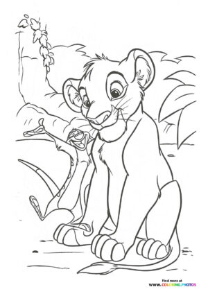 Timon and Simba having fun coloring page