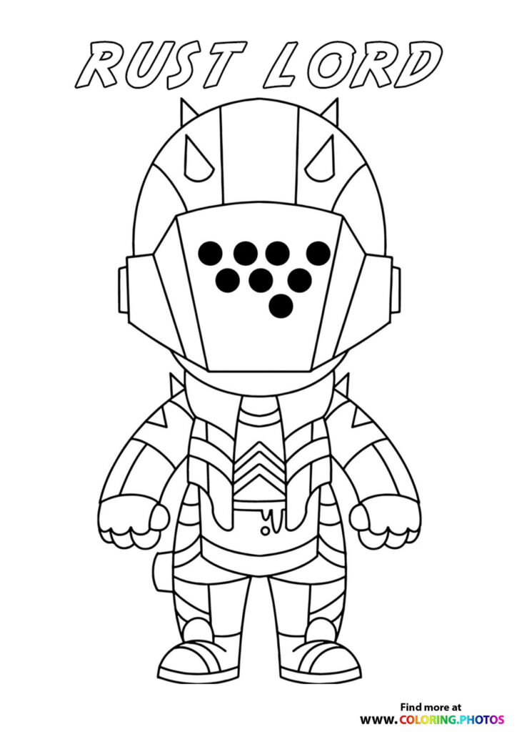 Rust Lord Fortnite character with spiked helmet and detailed armour coloring page