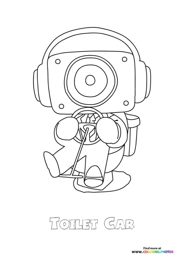 Toilet Car from Skibidi Toilet with camera head and headphones coloring page
