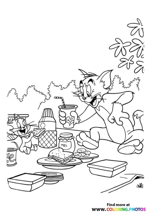 Tom and Jerry picnic coloring page