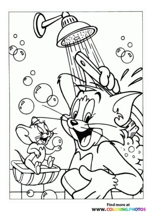 Tom and Jerry showering coloring page