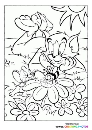 Tom and Jerry in nature coloring page