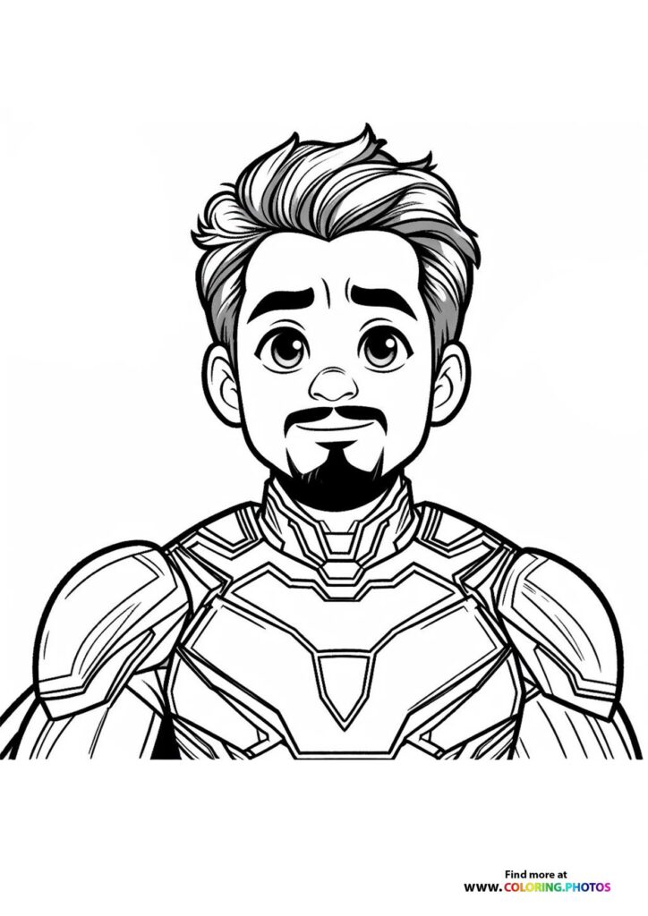 Tony Stark wearing Iron Man armor with geometric chest plating coloring page from Marvel