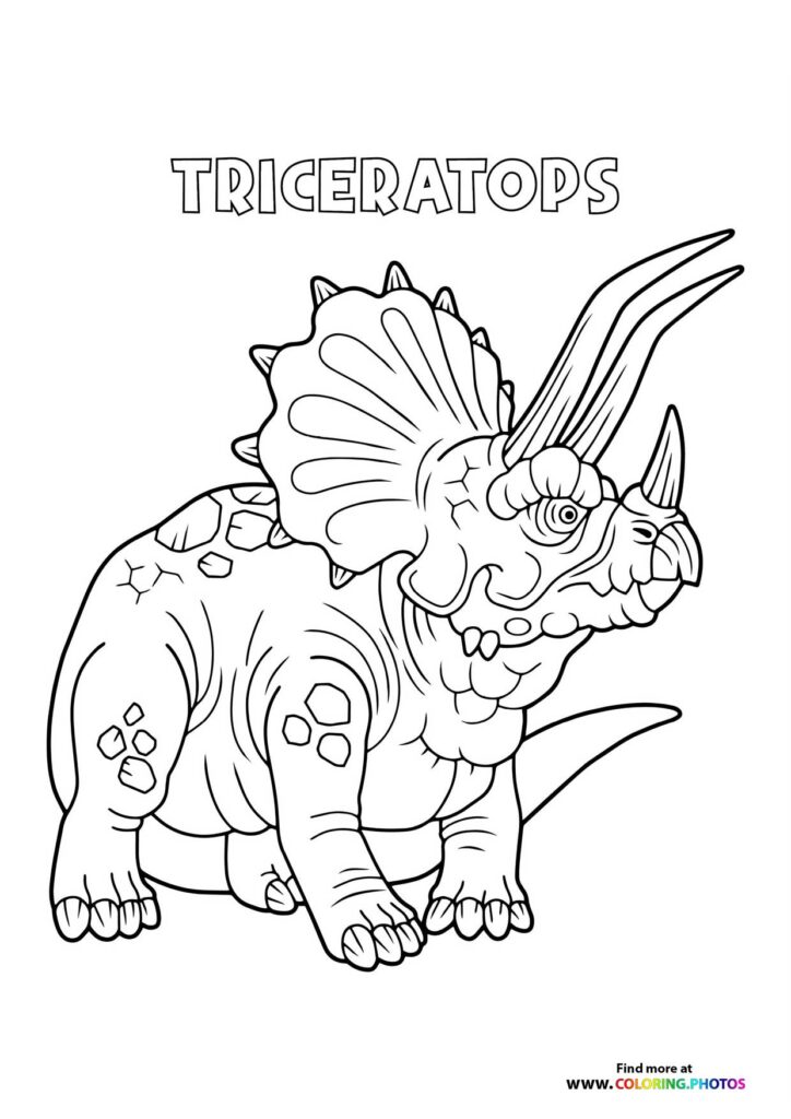 Triceratops with three horns and large neck frill coloring page