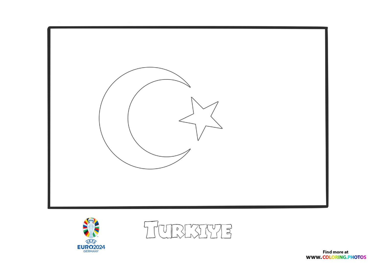 Turkiye flag Euro 2024 Coloring Pages for kids