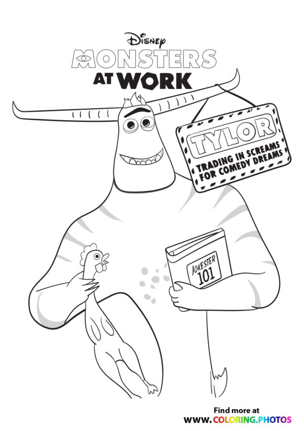 Tylor with a book - Monsters at work coloring page