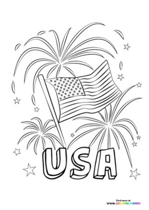 USA flag fireworks for new year coloring page