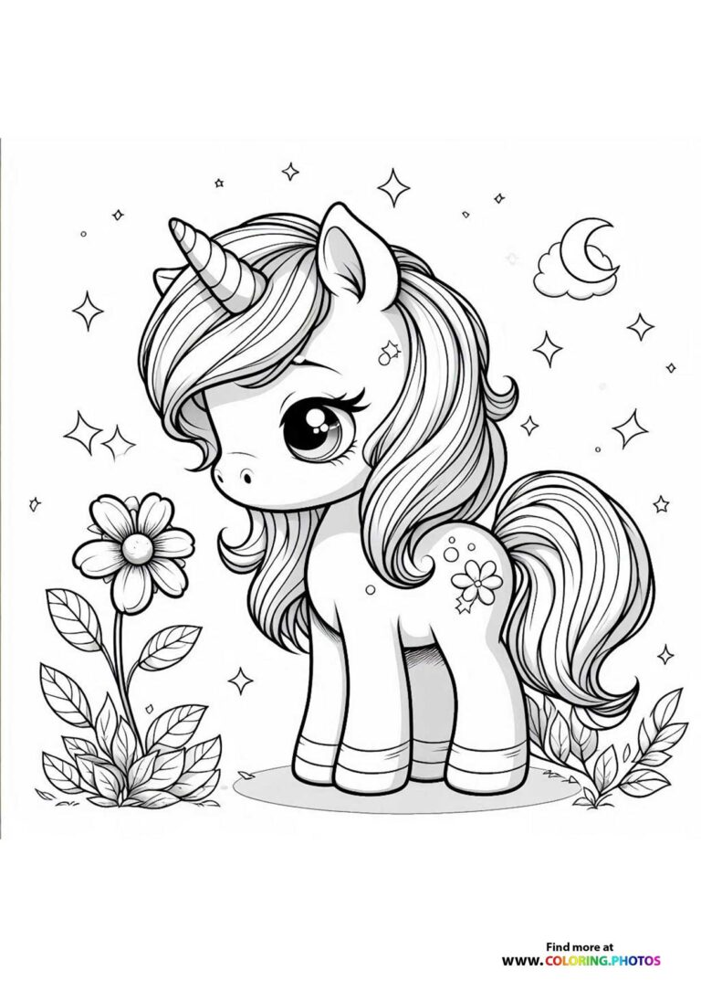 Unicorn with a flower - Coloring Pages for kids