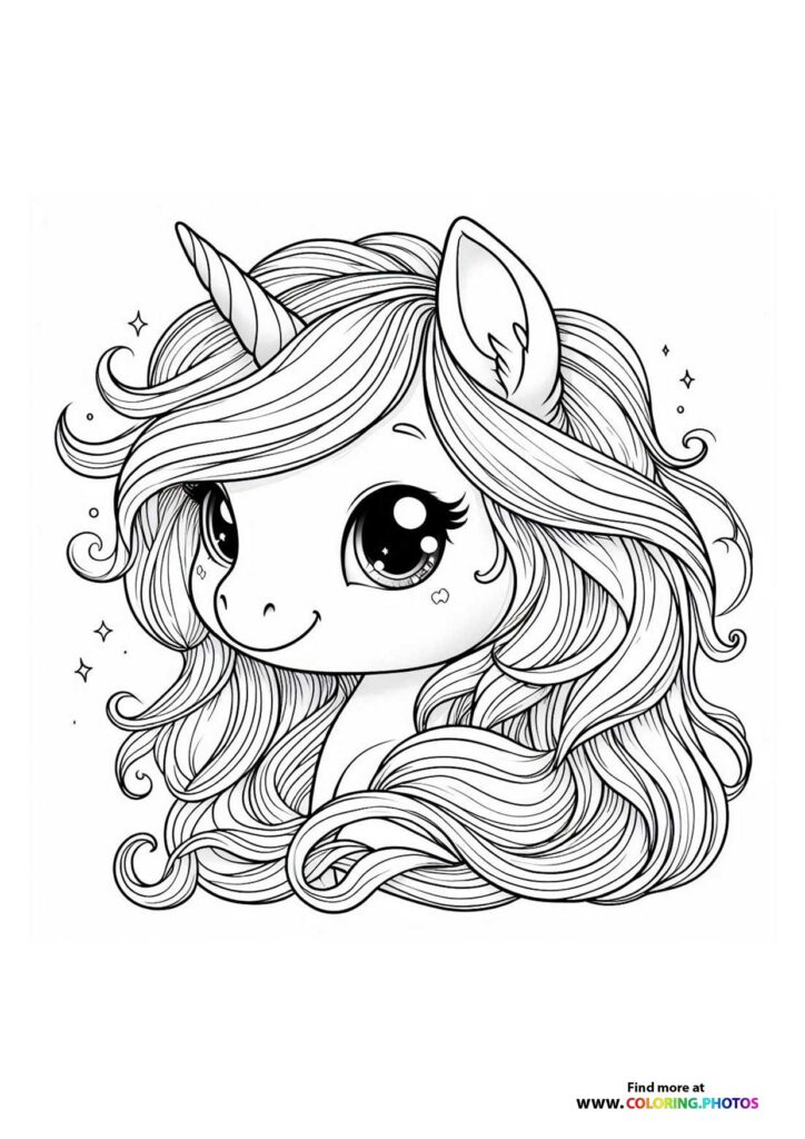 Unicorn with beautiful hair - Coloring Pages for kids