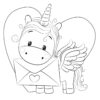 Unicorn with valentines card coloring page