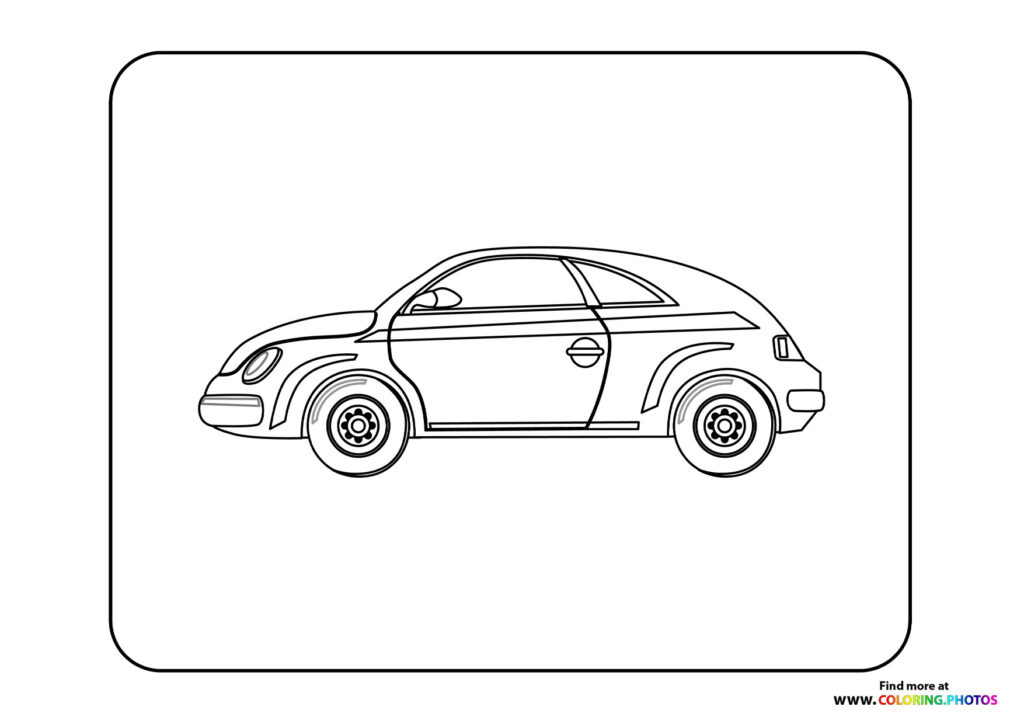Retro compact car with open door and detailed wheels coloring page