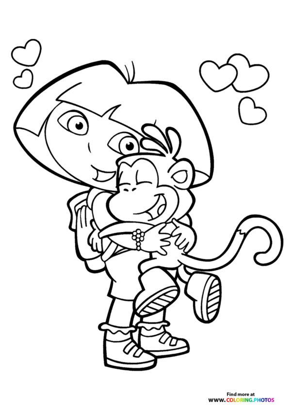 Valentines Dora the explorer coloring page