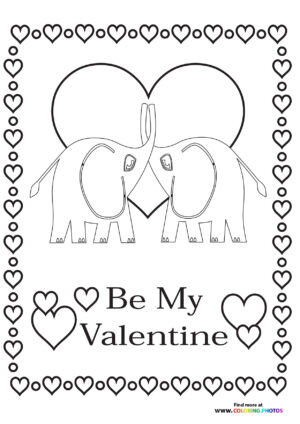 Elephant Valentines card coloring page