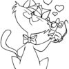Valentines cat and mouse coloring page