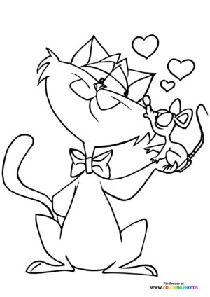 Valentines cat and mouse coloring page