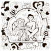 Valentines couple drinking cofee coloring page